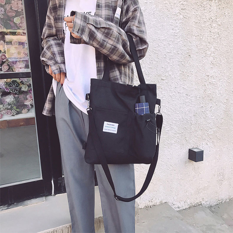 Harajuku Canvas Bags Students Handbag with Pockets - Image 2