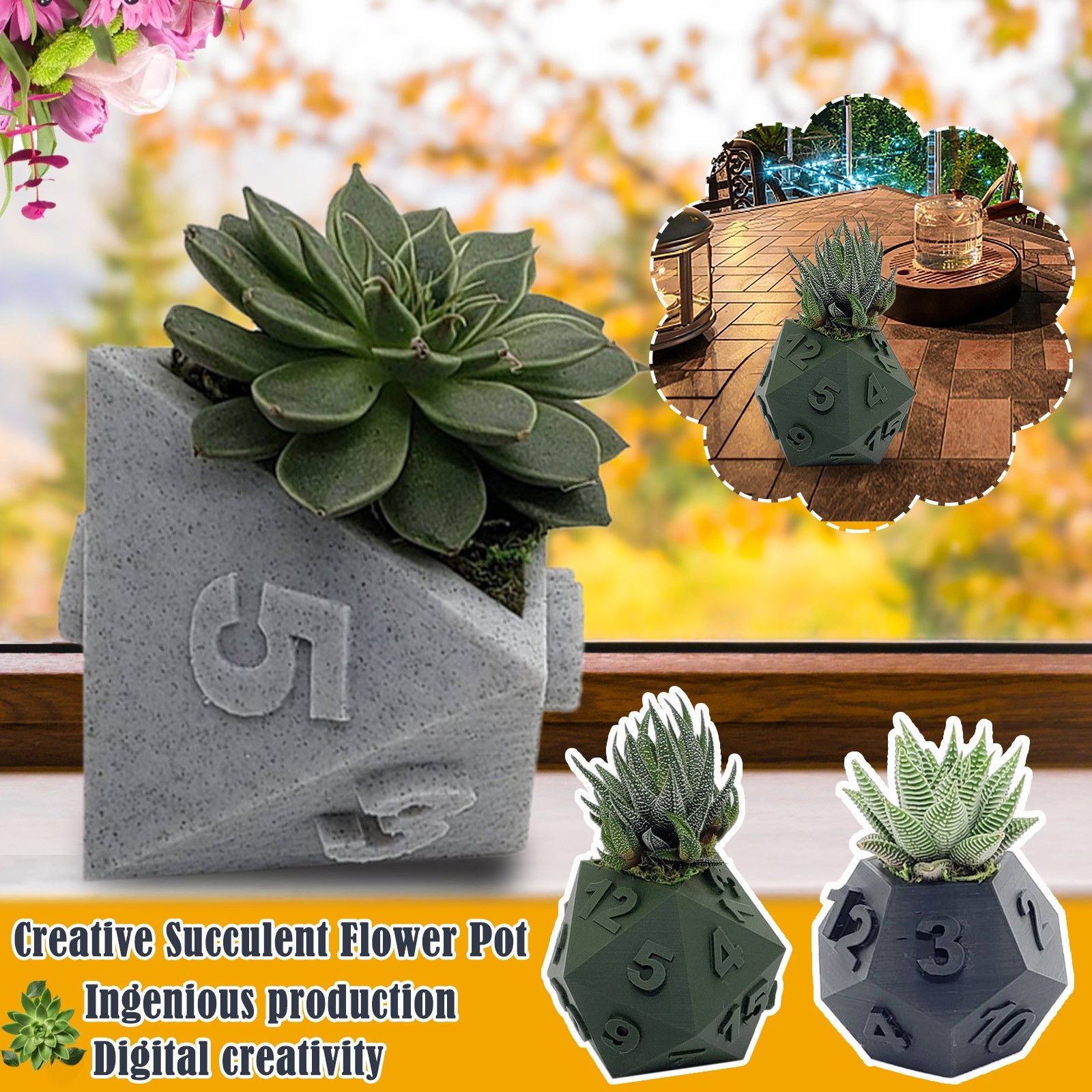 3D Printed Plant Pot Table Top RPG Dice Succulent - Image 2