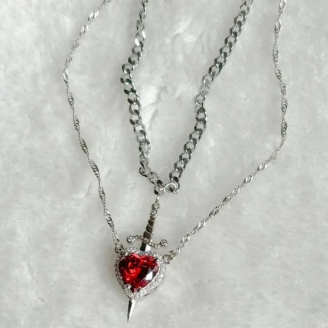 Heart and Sword Necklace Set Gold Color Stainless Steel - Image 2