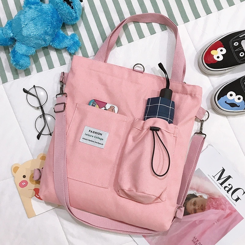 Harajuku Canvas Bags Students Handbag with Pockets - Image 7