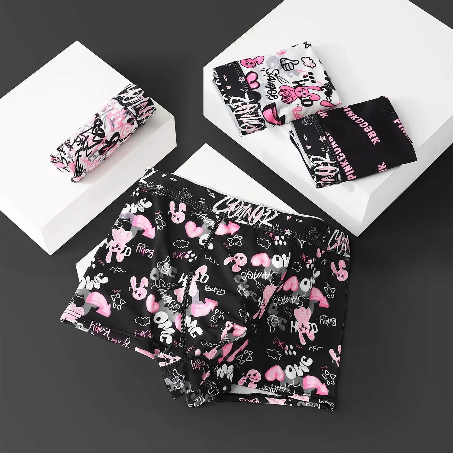 Black Pink Breathable Antibacterial Crotch Mid Waist