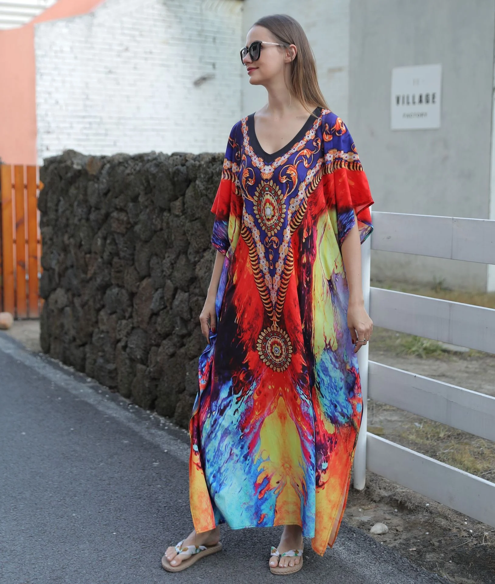 Plus Size Kaftan Beach Cover-ups Loose Summer Maxi Dress - Image 3
