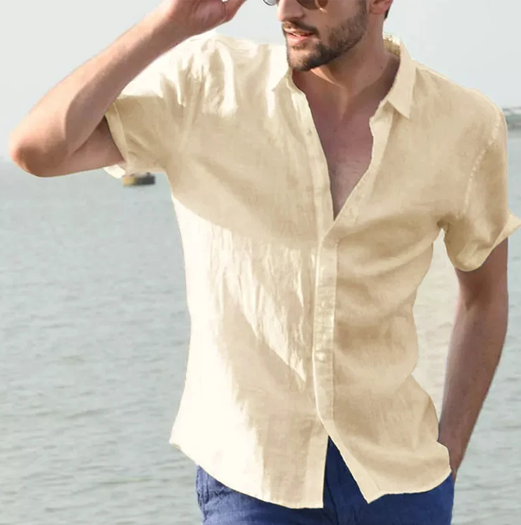 Summer Short-sleeved Shirt Casual Button Tops Men Clothing - Image 2