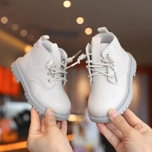 Kids Leather Boots Waterproof Children Sneakers Beige