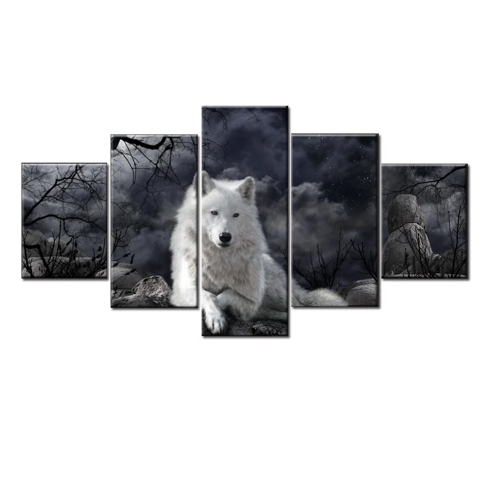 5 Panel Animal Wolf Wall Art Canvas Painting Poster - Image 2