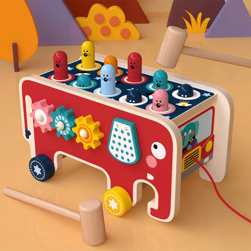 Montessori Toddlers Kids Wooden Pounding Bench Animal - Image 2