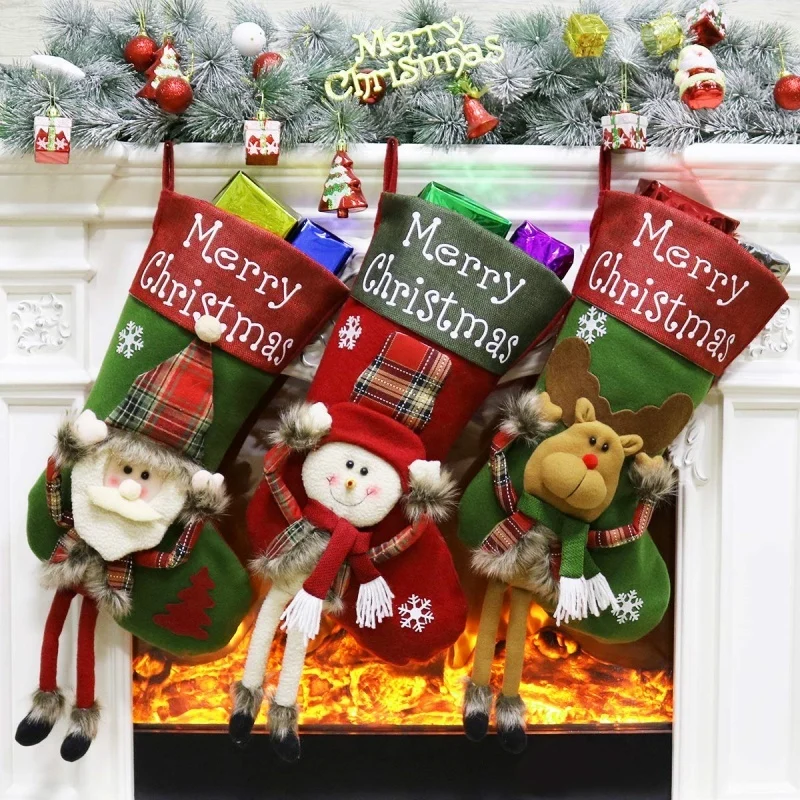 Year Xmas Big Stockings Set Decorations Christmas 3D