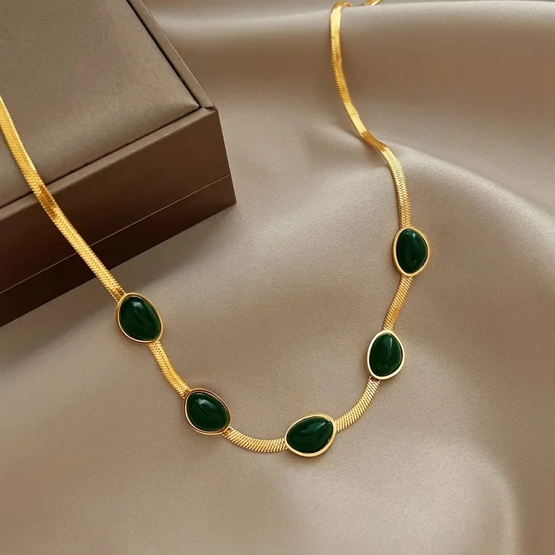 Fashion Jewelry Green Stone Crytal Snake Chain - Image 6