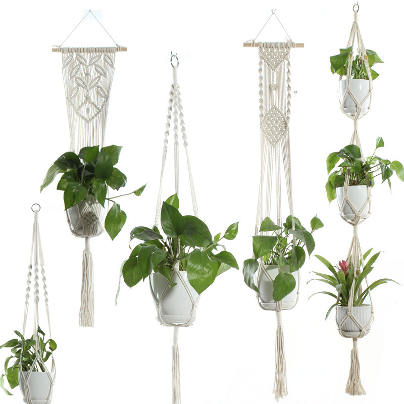 Flower Pot Net Bag Beige Cotton Rope Indoor Plant - Image 4
