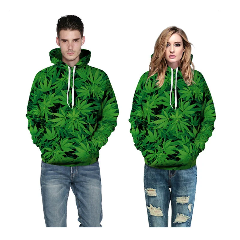 Men Fashion Green Big Leaf Hoodie - Image 4