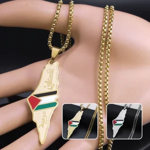 Palestine Israel Map Pendant Necklaces for Men Women