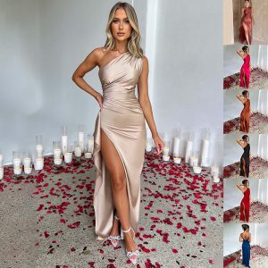 Sexy One-shoulder Backless Slit Dress Summer Elegant