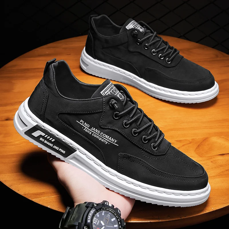 Men Sneakers Lace-up Letter Print Platform Canvas Shoes - Image 9
