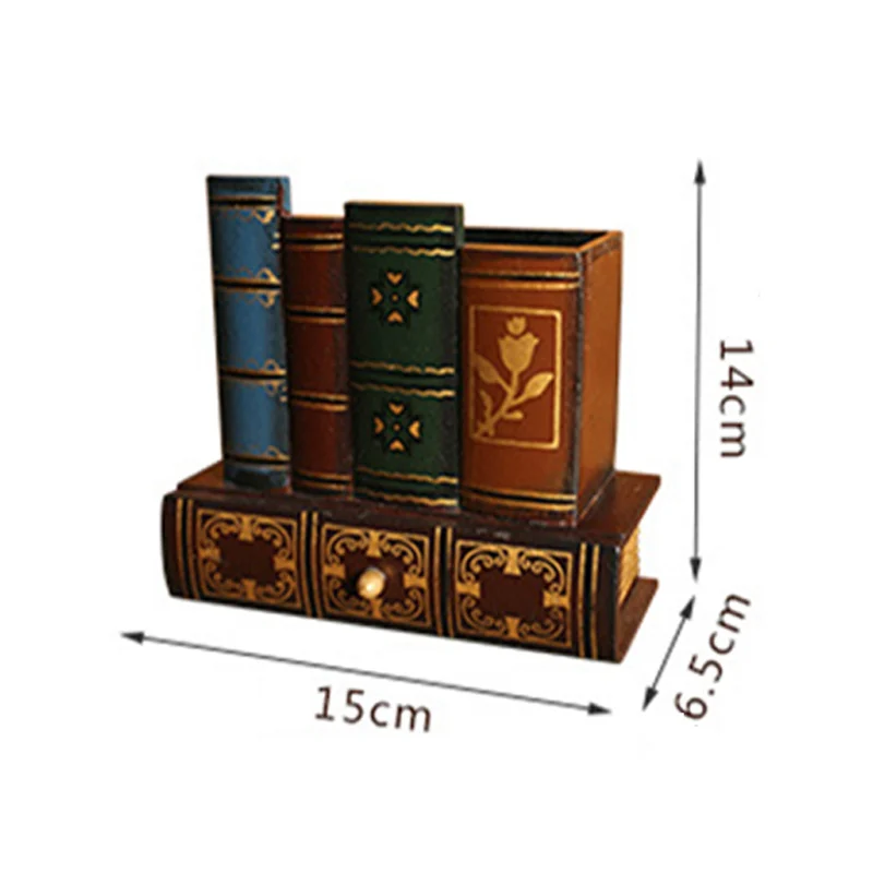 Retro Wood Pen Holder Book Shape Desk Organizer - Image 4