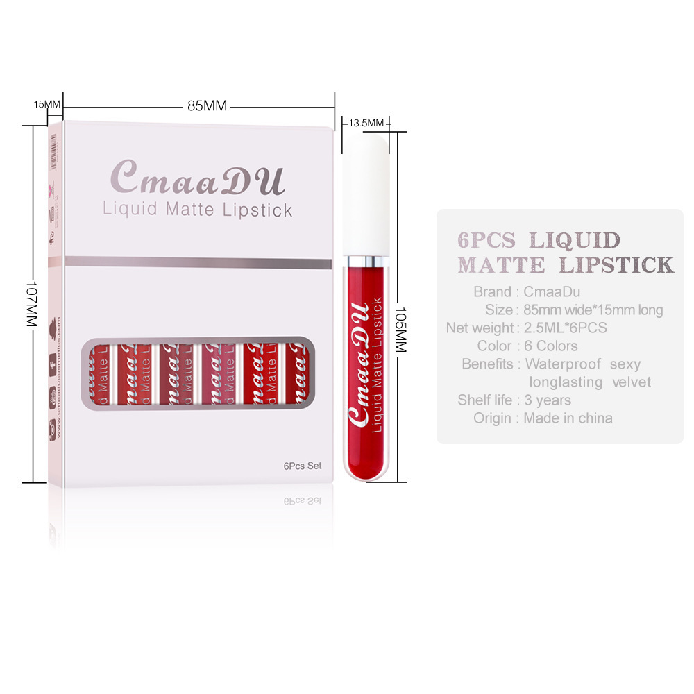 6 Boxes of Matte Non-stick Cup Waterproof Lipstick Long - Image 5