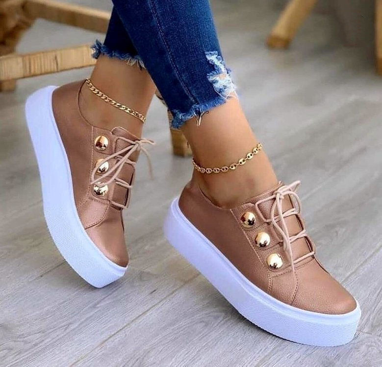 Lace-up Flats Sneakers Women Rivet Casual Shoes - Image 2