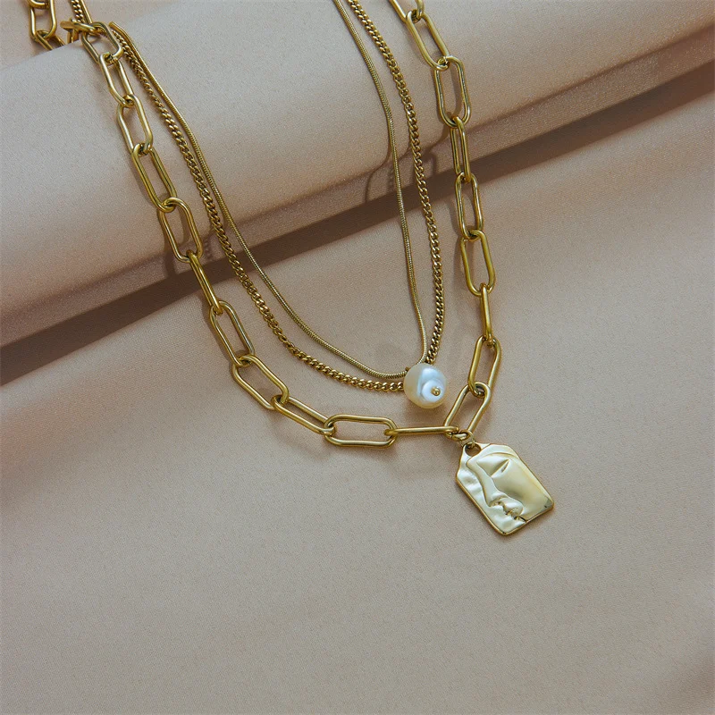 Fashion Jewelry Layered Face Portrait Chain Choker - Image 3