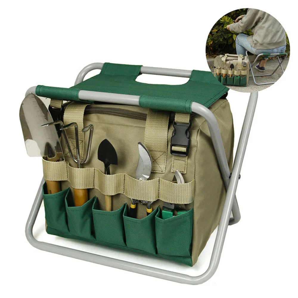 Gardening Stool with Tote Bag Chair Garden Tools Set