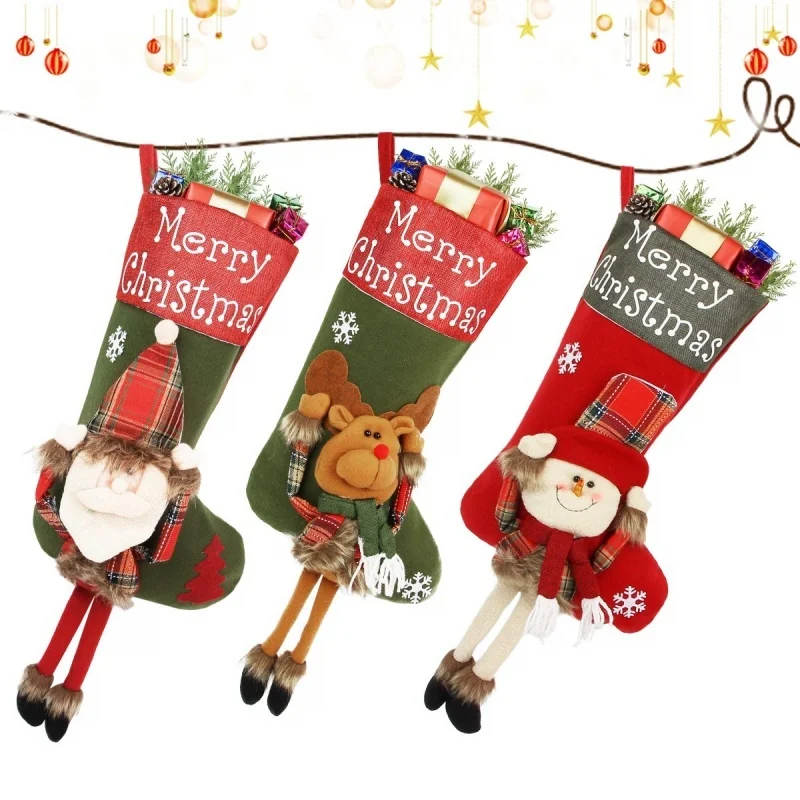 Year Xmas Big Stockings Set Decorations Christmas 3D - Image 2