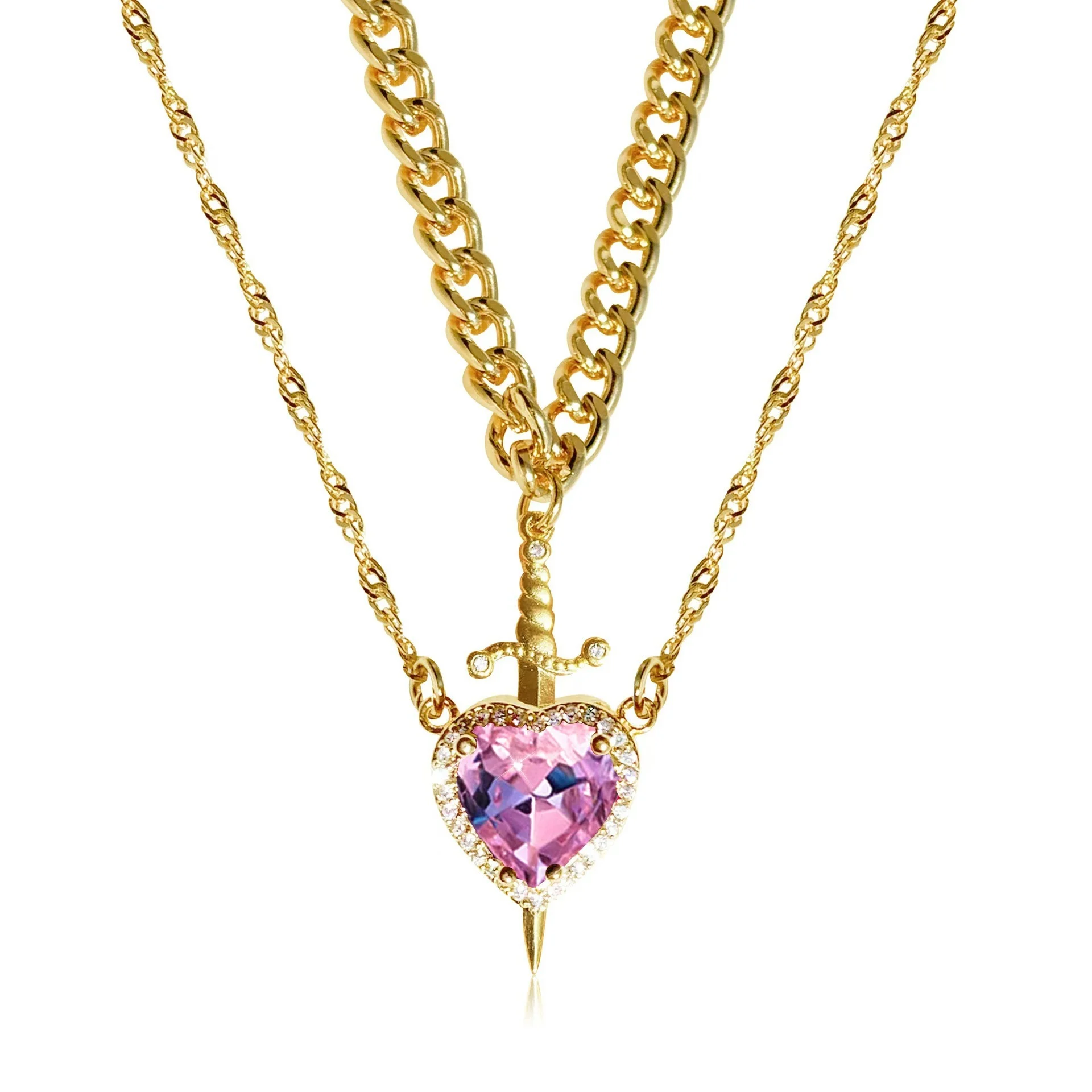 Heart and Sword Necklace Set Gold Color Stainless Steel - Image 10