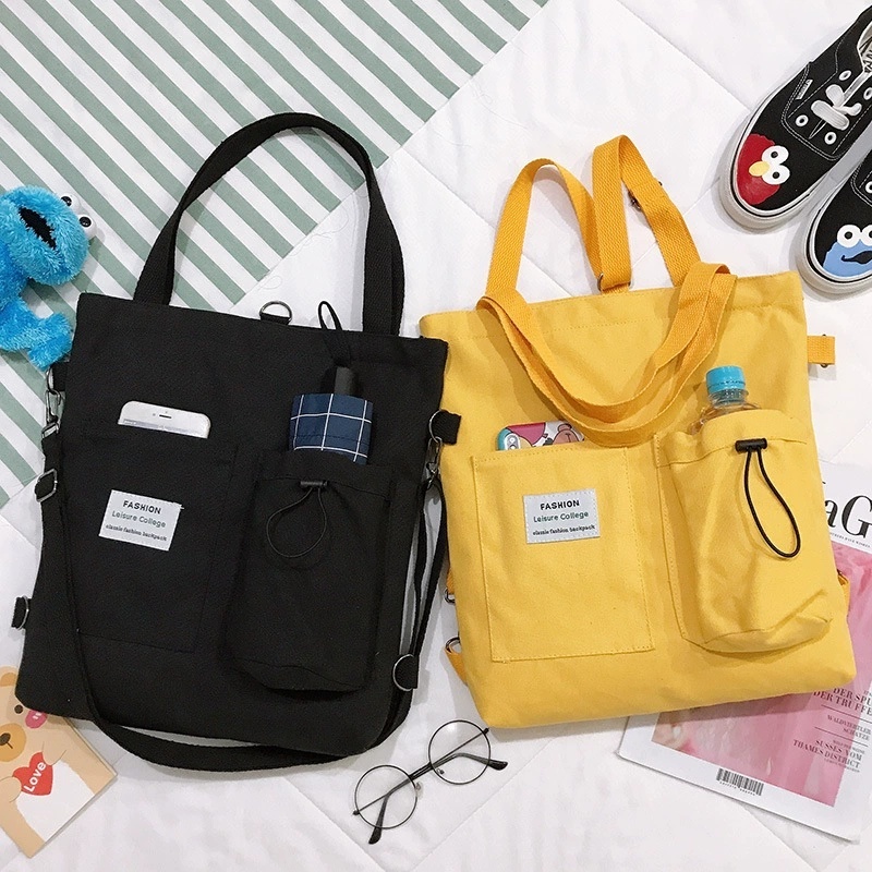 Harajuku Canvas Bags Students Handbag with Pockets - Image 6