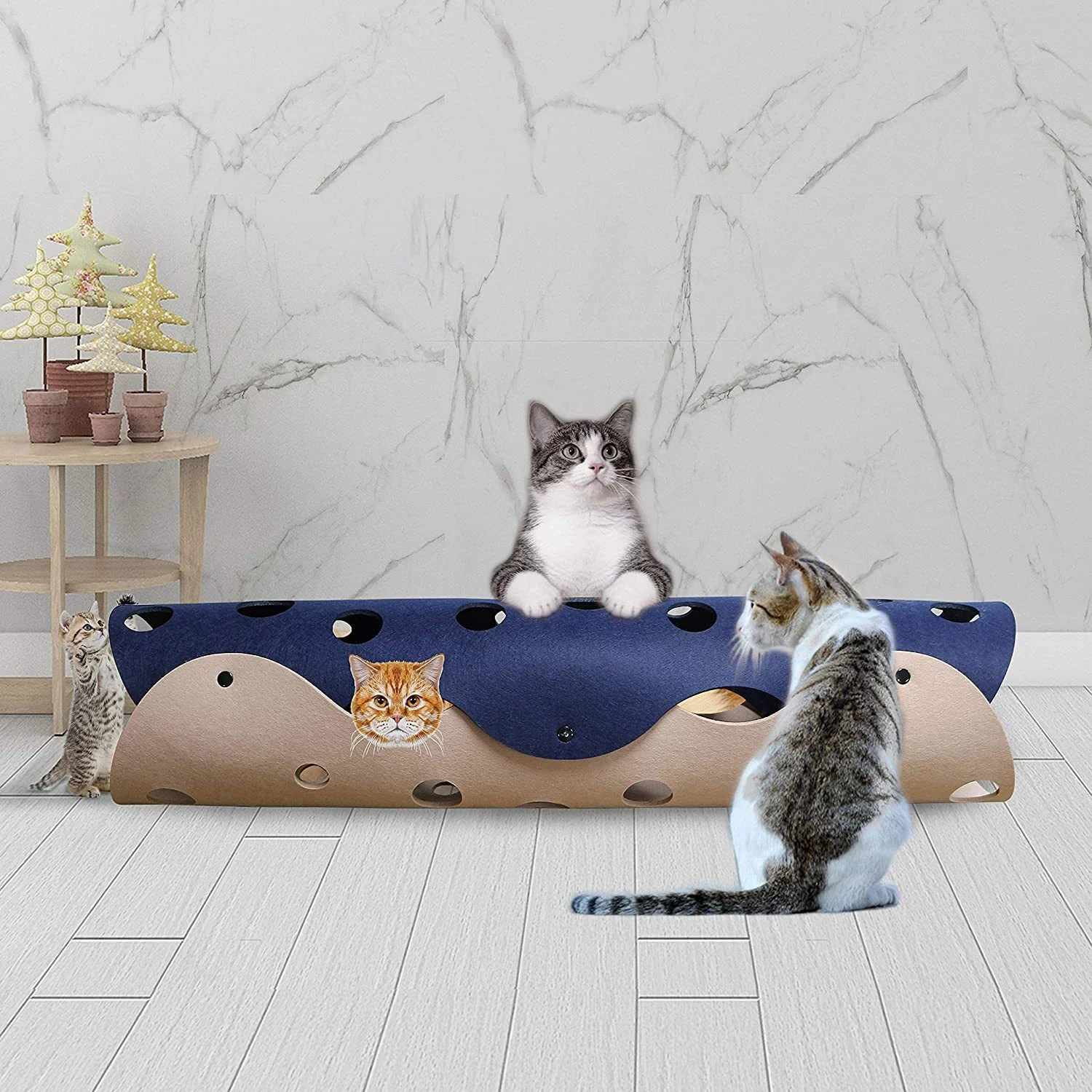 Cat Tunnel Cat Toy Felt Pom Splicing Deformable Kitten - Image 6