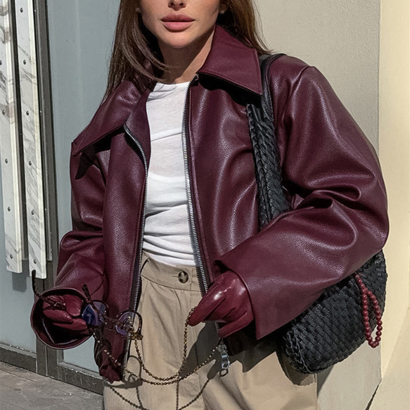 Solid Color Lapel Zipper Jacket Fashion Casual Long - Image 3