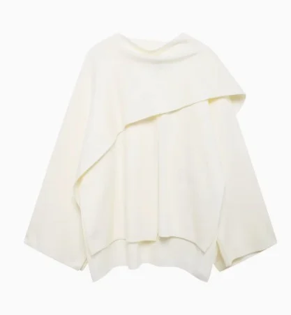 Solid Knitted Cardigan with Asymmetrical Scarf Design - Image 10
