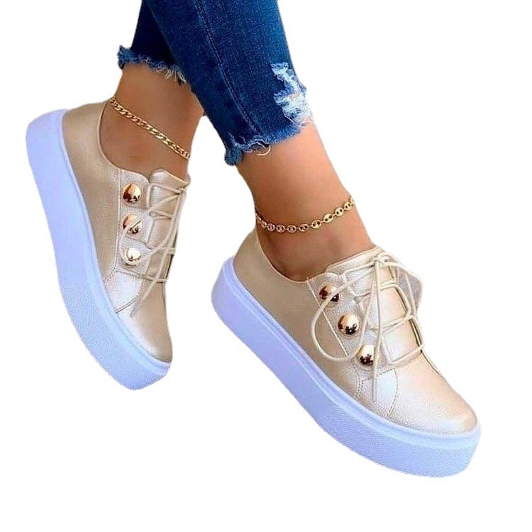 Lace-up Flats Sneakers Women Rivet Casual Shoes - Image 5