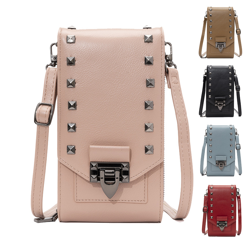 Rivet Design Shoulder Bags Mobile Phone Handbag Solid