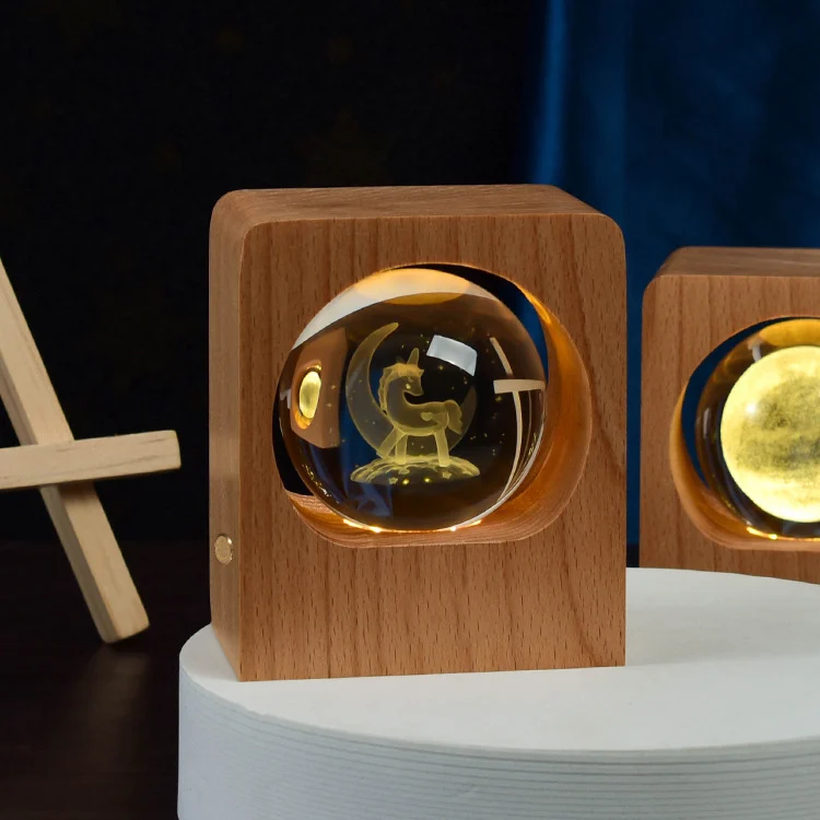 Beech Crystal Ball Night Light 3D Laser Engraving Elk - Image 7