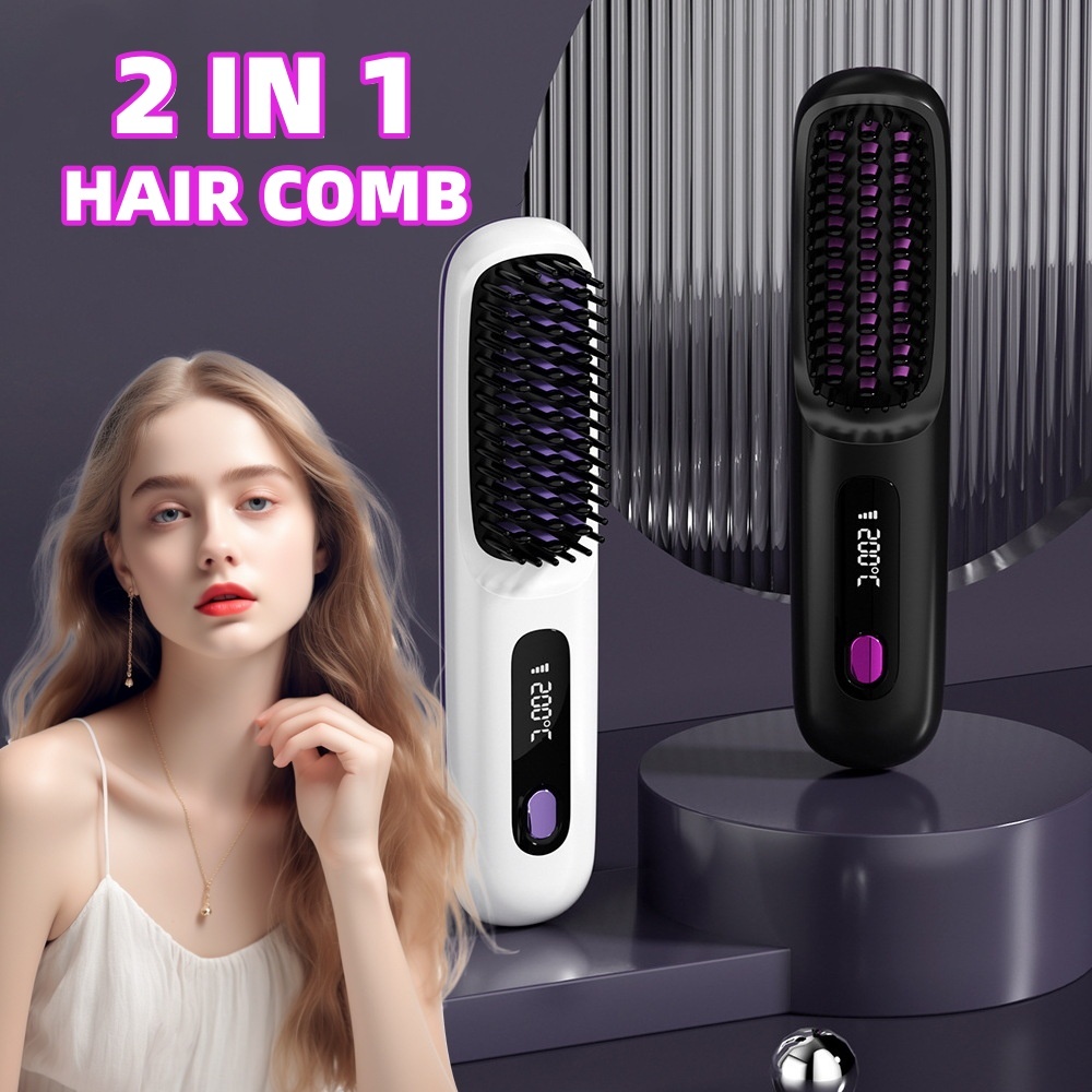 2 in 1 Straight Hair Comb Wireless Hair Straightener
