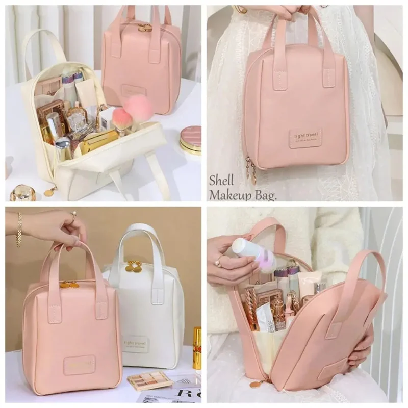 Shell Shape PU Leather Cosmetic Bag Waterproof Letter - Image 4