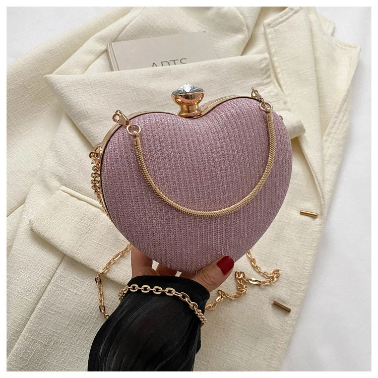 Evening Clutch Bag Women Bag Shiny Handbag Heart Shape - Image 7