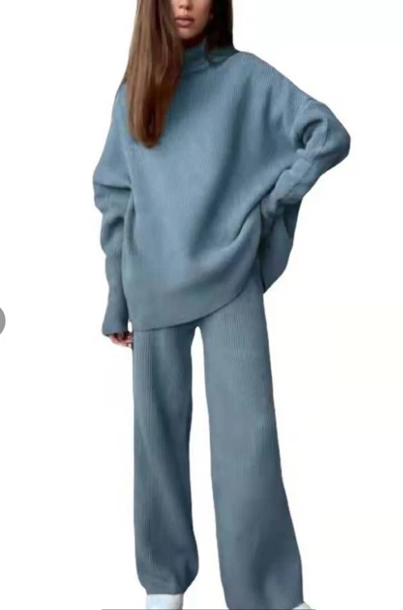 2 Pieces Women Sets Knitted Tracksuit Turtleneck Sweater - Image 10