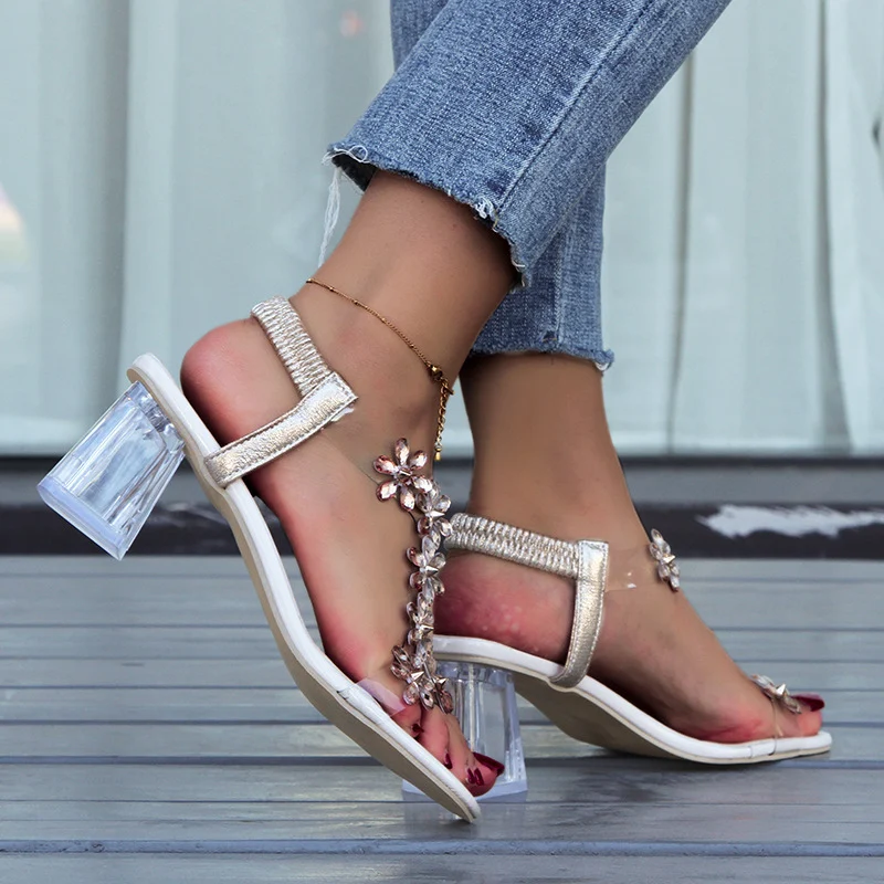 Fashion Flowers Sandals with Transparent High Square - Image 5