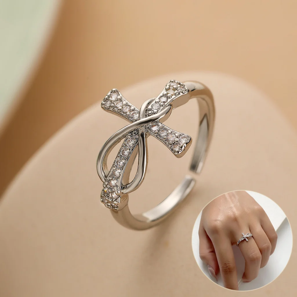 Simple Color Matching Copper Ring Fashion Cross Evil