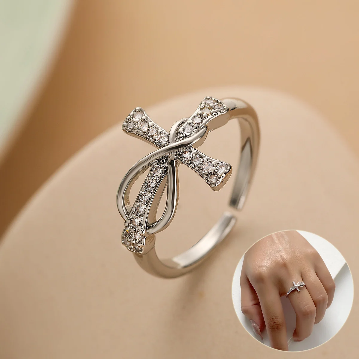 Simple Color Matching Copper Ring Fashion Cross Evil