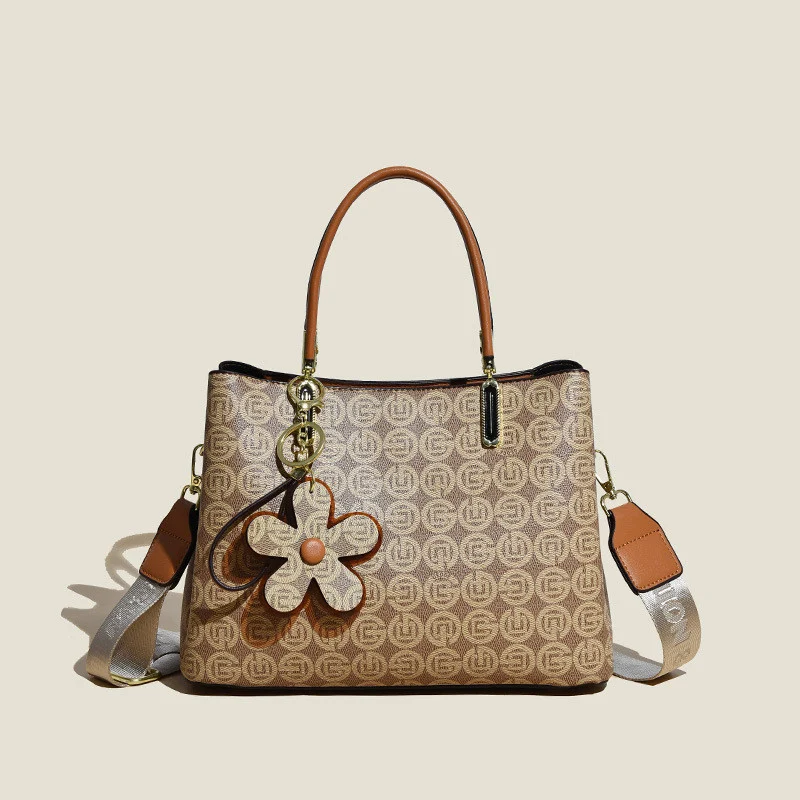 Printed Tote Bag with Flower Pendant Temperament - Image 9
