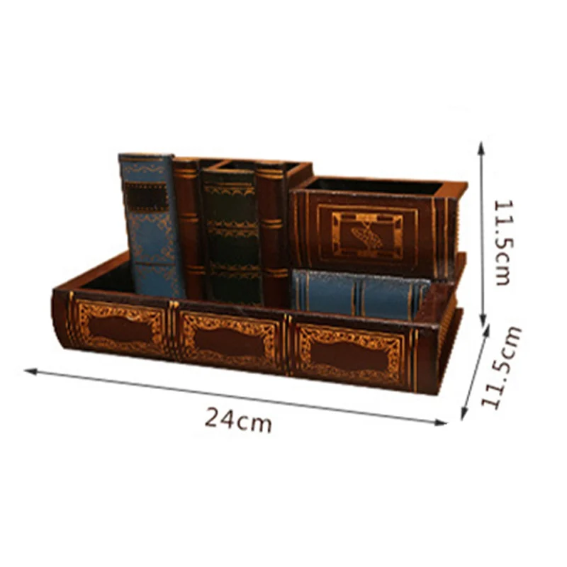 Retro Wood Pen Holder Book Shape Desk Organizer - Image 5