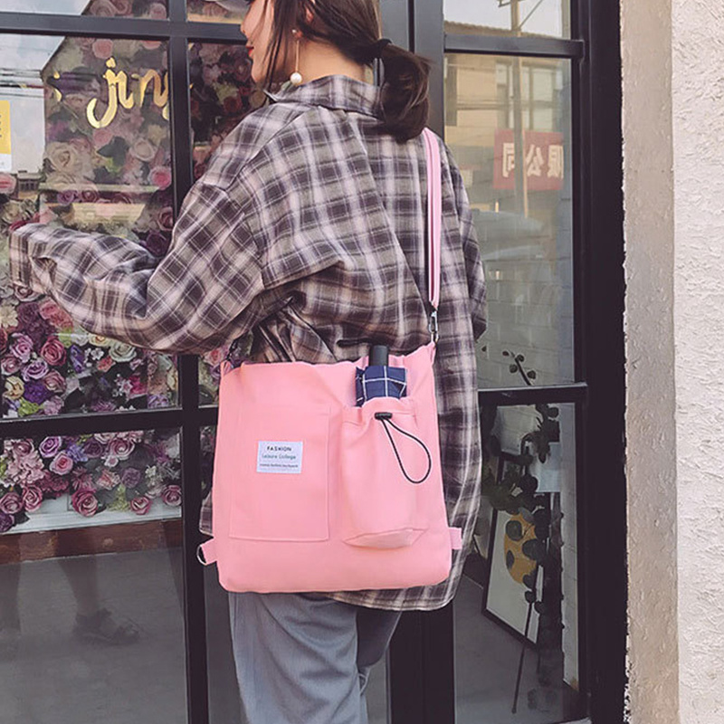 Harajuku Canvas Bags Students Handbag with Pockets - Image 4