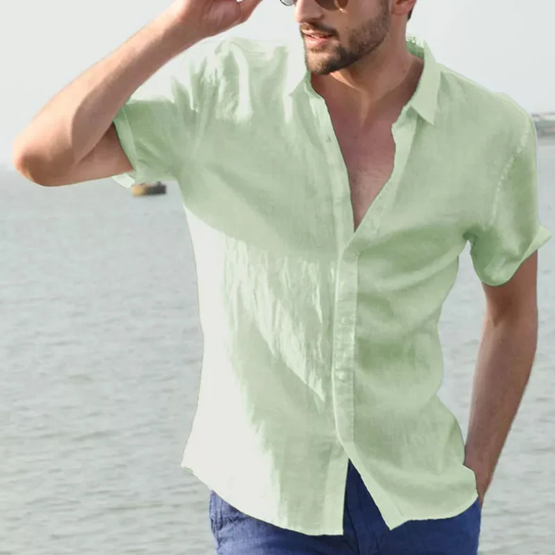 Summer Short-sleeved Shirt Casual Button Tops Men Clothing - Image 4