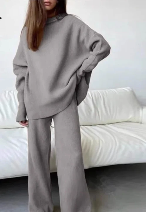 2 Pieces Women Sets Knitted Tracksuit Turtleneck Sweater - Image 8