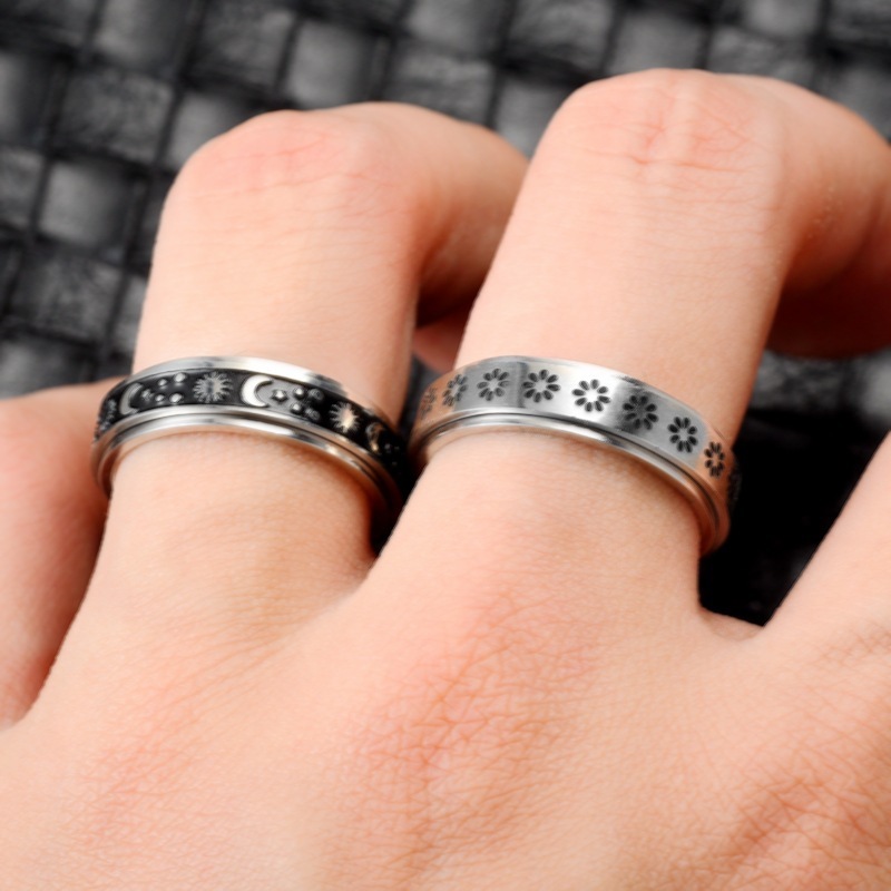 Stainless Steel Rotatable Spinner Ring Moon Stars - Image 3