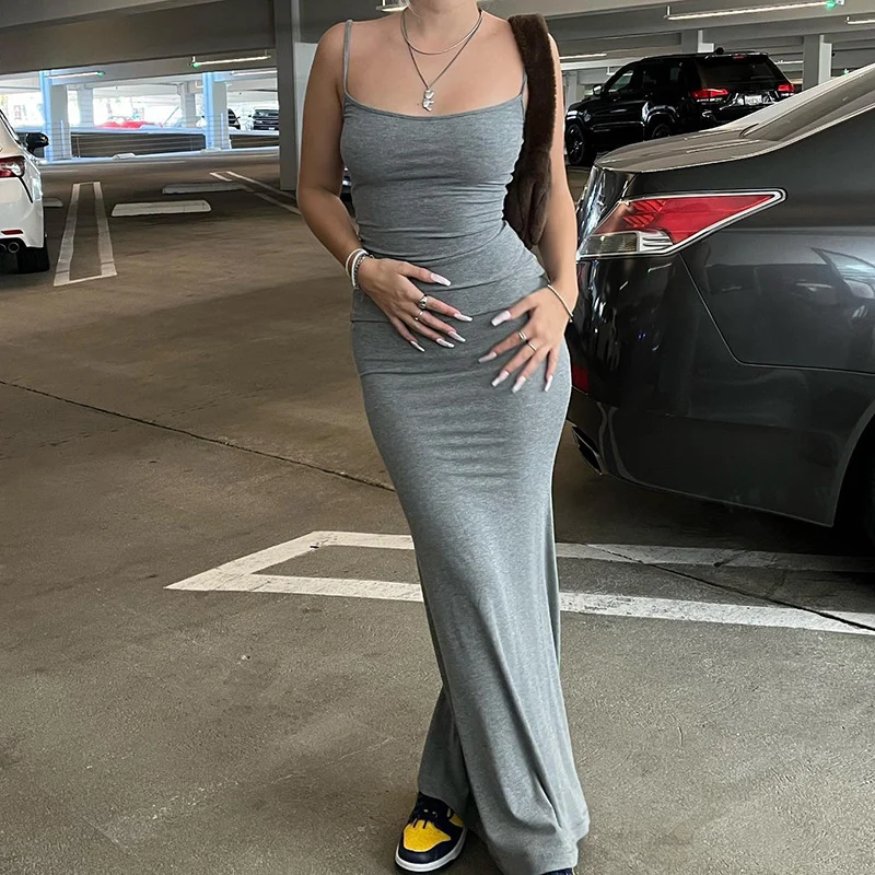 Spaghetti Strap Long Dress Women Sexy Slim Skinny - Image 3
