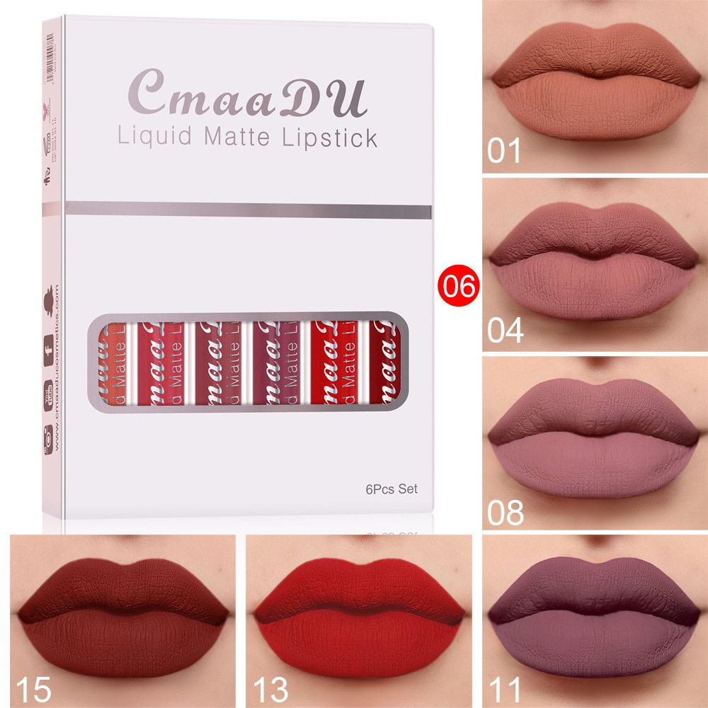 6 Boxes of Matte Non-stick Cup Waterproof Lipstick Long