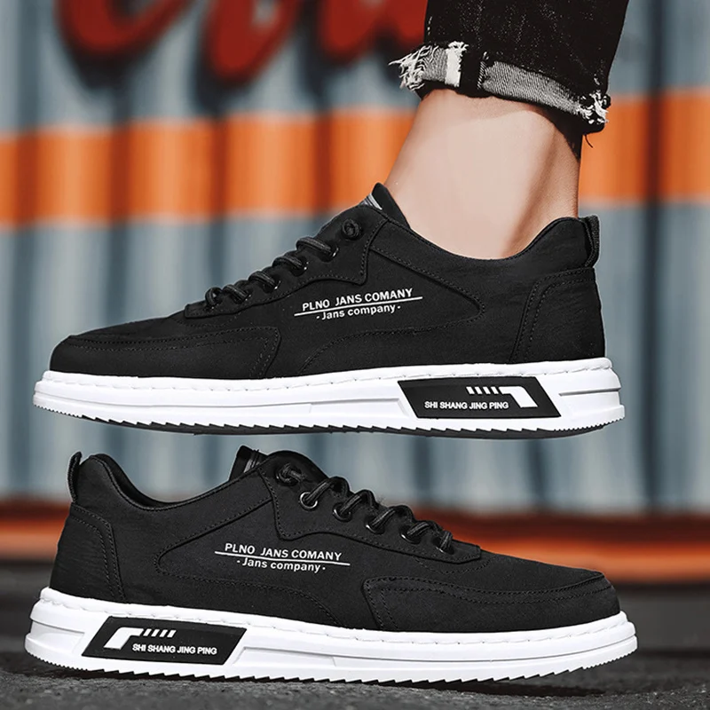 Men Sneakers Lace-up Letter Print Platform Canvas Shoes - Image 4
