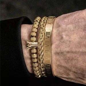 Luxury Roman Royal Crown Charm Bracelet Men Stainless