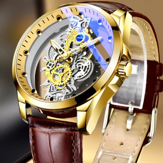 Men Watch Skeleton Automatic Quartz Watch Gold Skeleton - Image 7