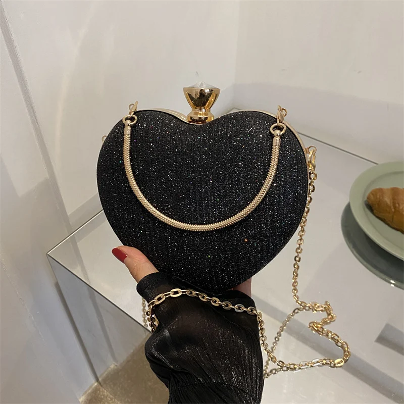 Evening Clutch Bag Women Bag Shiny Handbag Heart Shape - Image 5